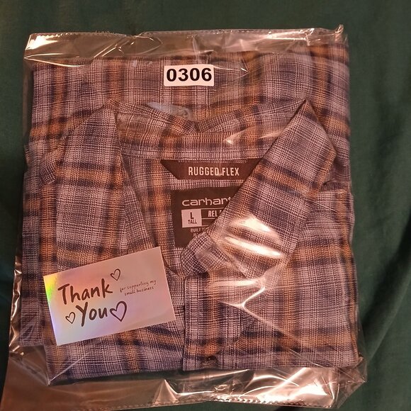 Carhartt Men's Relax Fit Large Tall Gray Plaid Shirt (0306A4) - Picture 8 of 8